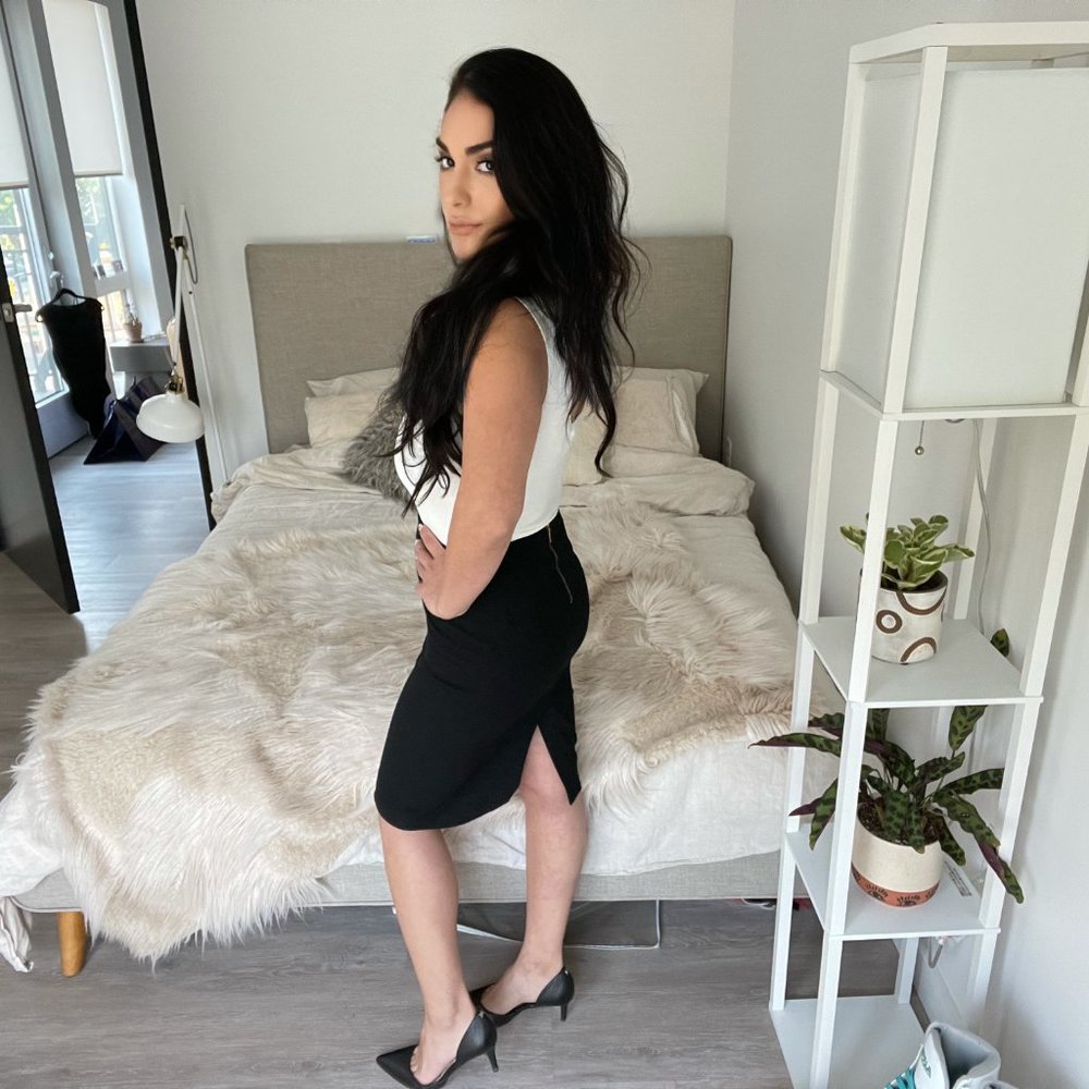 ZARA Basic Pencil Skirt with Exposed Gold Zipper and Small Slit in Back